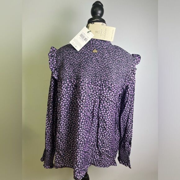 Barbour Midhurst Floral Long Sleeve Flowy Blouse Purple NWT Size US 12 - Picture 3 of 8